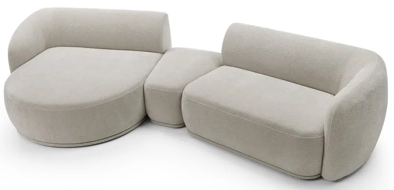 Modulare Eckcouch Bommo in L-Form mit Hocker, linksseitig, grau-beige Chenille