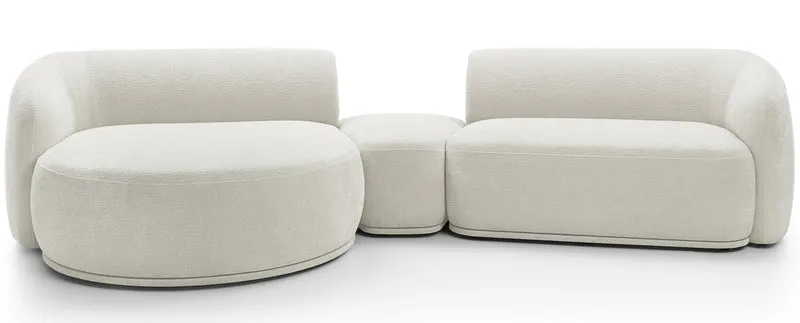 Modulares Ecksofa Bommo L-förmig mit linksseitigem Hocker, cremefarbener Chenillestoff