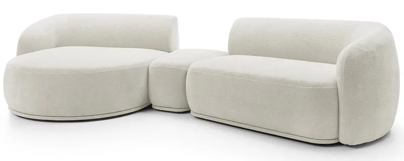 Modulares Ecksofa Bommo L-förmig mit linksseitigem Hocker, cremefarbener Chenillestoff