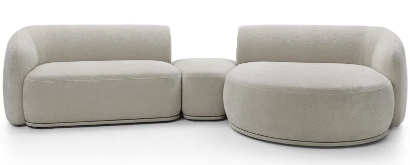 Modulare Eckcouch Bommo, L-förmig mit Hocker, rechtsseitig, grau-beige Chenille