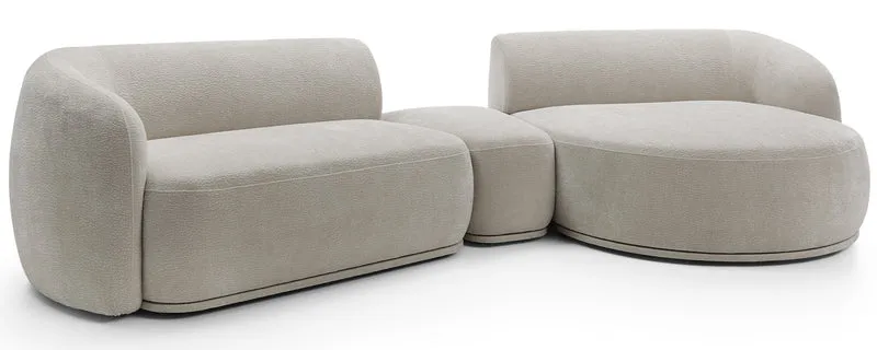 Modulare Eckcouch Bommo, L-förmig mit Hocker, rechtsseitig, grau-beige Chenille