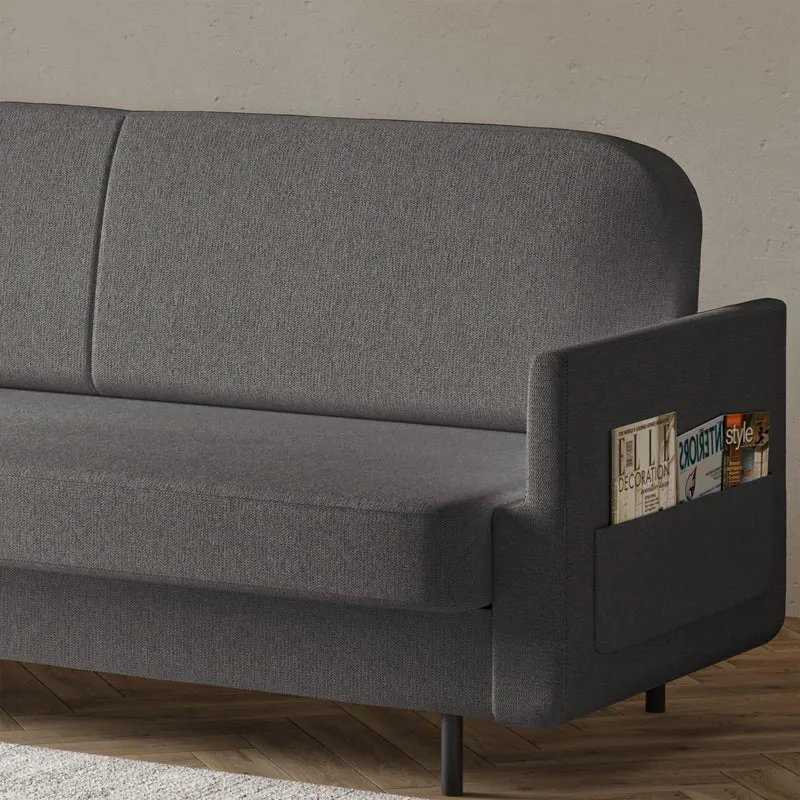 Ausziehbares Dreisitzer-Sofa Ovelio in grauem, hydrophobem Chenille-Stoff