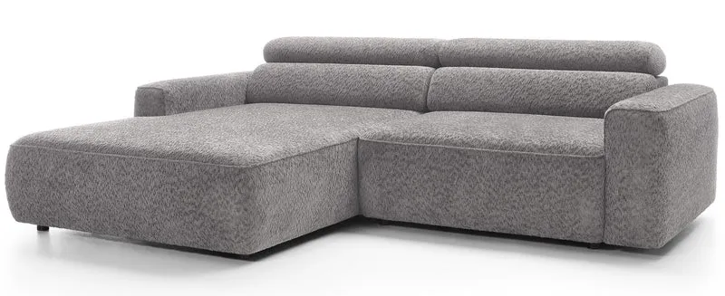 Ecksofa Fando mit elektrisch ausziehbarem Sitz, L-förmig, linksseitig, hellgrauer Chenille-Stoff