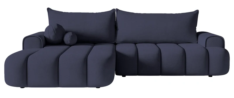 Ecksofa mit Schlaffunktion Dandelino, L-förmig, linksseitig, mit Stauraum, marineblauer Samt