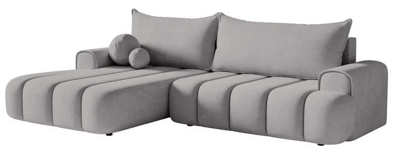 Ecksofa mit Schlaffunktion Dandelino, L-förmig, linksseitig, mit Stauraum, grauer Samt
