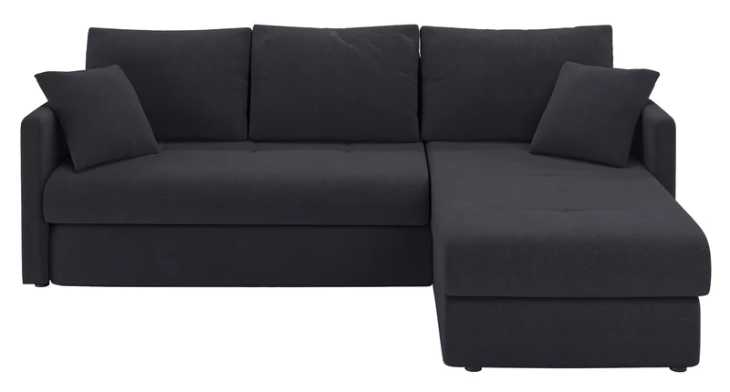 Ecksofa mit Schlaffunktion Lorro, L-förmig, universell mit zwei Stauraumfächern, graphitfarbener Chenillestoff