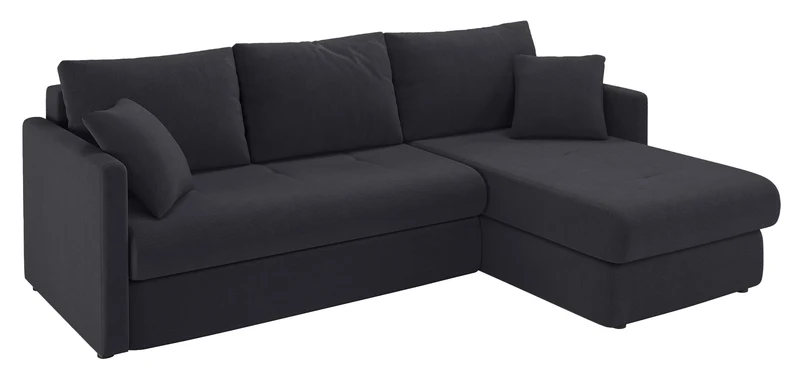 Ecksofa mit Schlaffunktion Lorro, L-förmig, universell mit zwei Stauraumfächern, graphitfarbener Chenillestoff