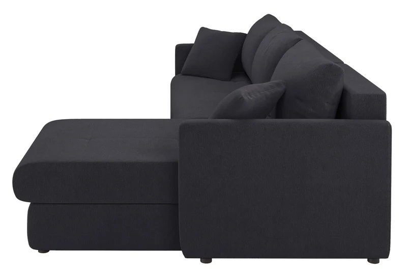 Ecksofa mit Schlaffunktion Lorro, L-förmig, universell mit zwei Stauraumfächern, graphitfarbener Chenillestoff