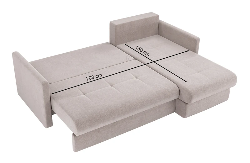 Ecksofa mit Schlaffunktion Lorro, L-förmig, universell mit zwei Stauräumen, hellbrauner Chenille-Bezug