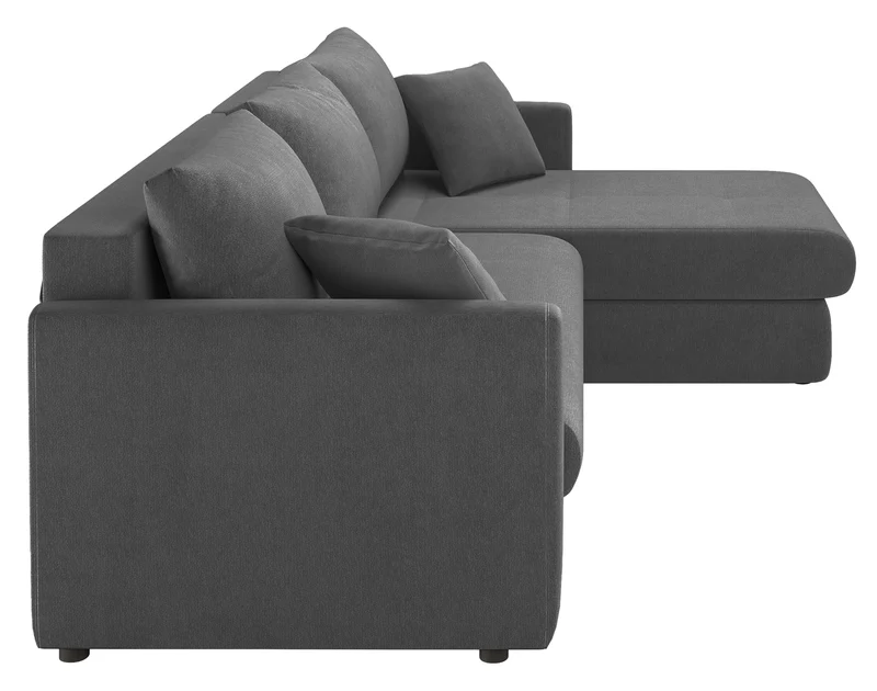 Ecksofa mit Schlaffunktion Lorro, L-förmig, universell mit zwei Stauraumfächern, grauer Chenillestoff