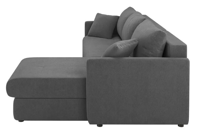 Ecksofa mit Schlaffunktion Lorro, L-förmig, universell mit zwei Stauraumfächern, grauer Chenillestoff