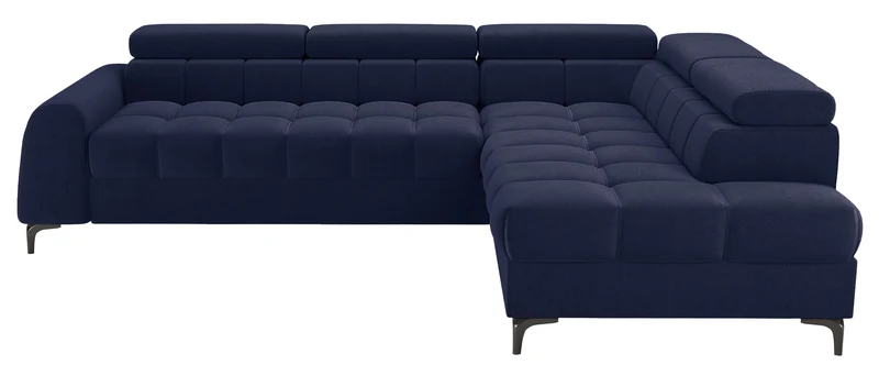 Ecksofa mit Schlaffunktion Arellio, L-förmig, rechtsseitig, mit Stauraum, marineblauer Chenille-Stoff