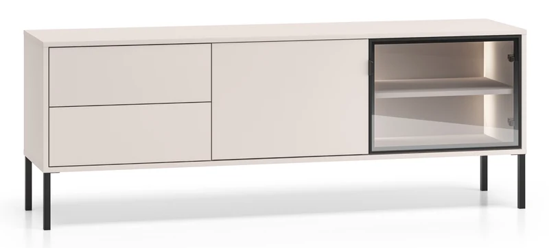 Zweiturige TV-Kommode Barnee mit Schubladen und Beleuchtung, 160 cm, Kaschmir