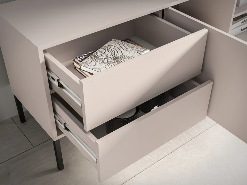 Zweiturige TV-Kommode Barnee mit Schubladen und Beleuchtung, 160 cm, Kaschmir