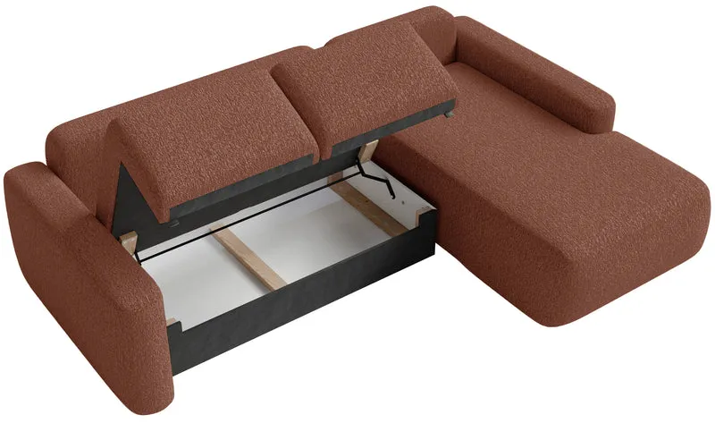 Ecksofa mit Schlaffunktion Carnos Mini, L-förmig, rechtsseitig, kupferfarbenes Chenille