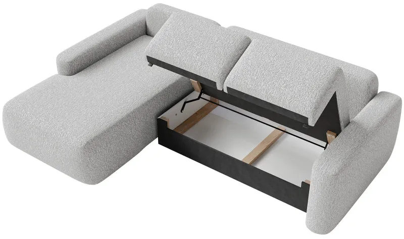 Ecksofa mit Schlaffunktion Carnos Mini, L-förmig, linksseitig, hellgrauer Chenille-Stoff