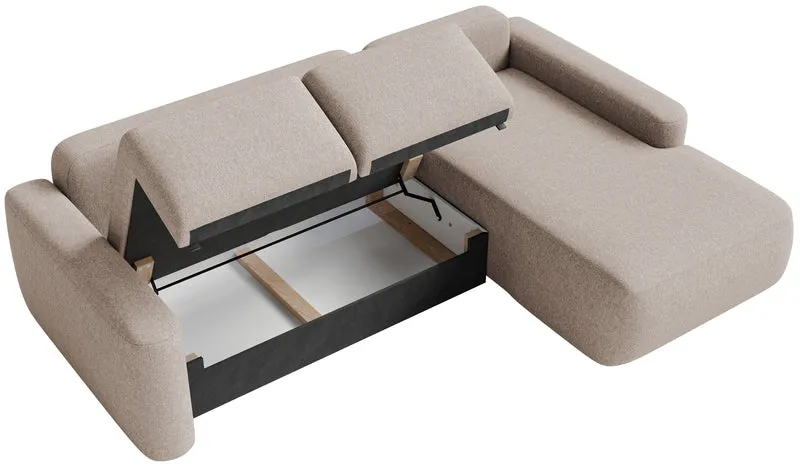 Ecksofa mit Schlaffunktion Carnos Mini, L-Form, rechtsseitig, beige, leicht zu reinigender Chenille-Stoff
