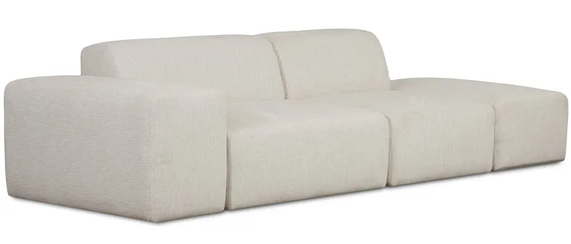 Modulares Sofa Pyllomi mit Hocker, cremefarbenes Geflecht