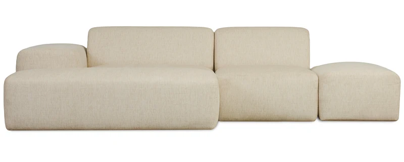 Modulare Eckcouch Pyllomi L-förmig mit Hocker, hellbeige Geflecht