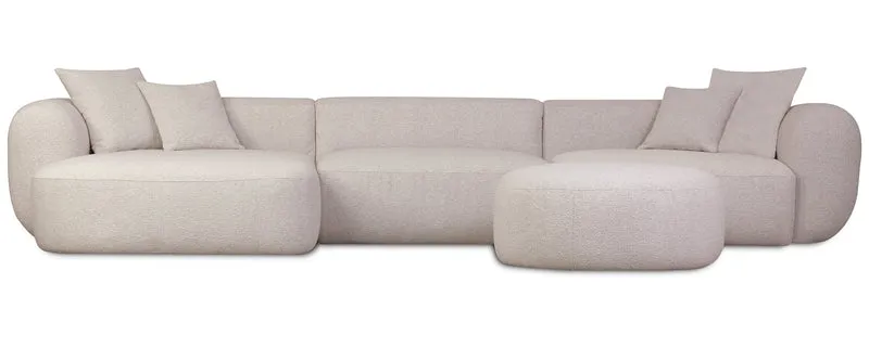 Modulares Ecksofa Baomi, großes L-förmiges Sofa mit Hocker, linksseitig, hellbeige Chenille