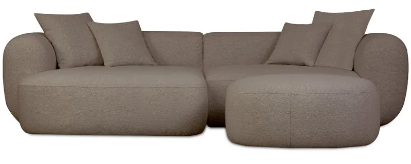 Modulares Ecksofa Baomi L-förmig mit Hocker, linksseitig, hellbrauner Chenillestoff