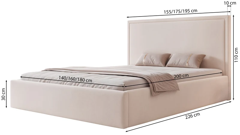 Polsterbett 180x200 cm Asurro mit Stauraum, Metallrahmen, brauner wasserabweisender Samt