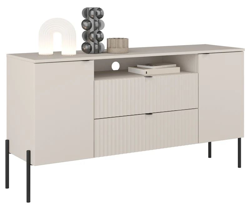 Zweitrüriger Ore-Kommode mit zwei Schubladen, 140 cm, Kaschmirfarben mit geriffelter Front