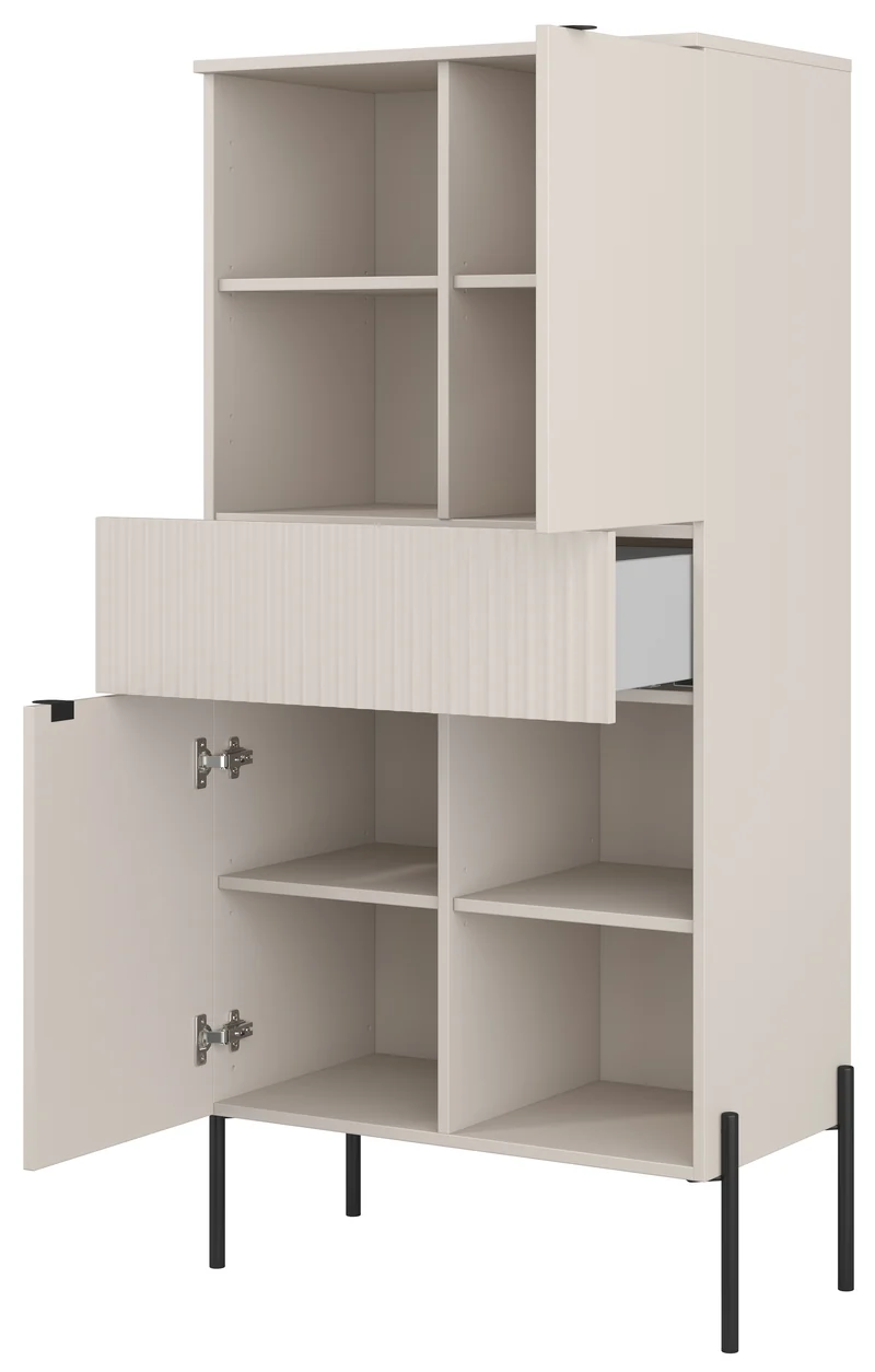 Zweituriges Regal Ore mit 70 cm Kaschmir-Schublade und geriffelter Front