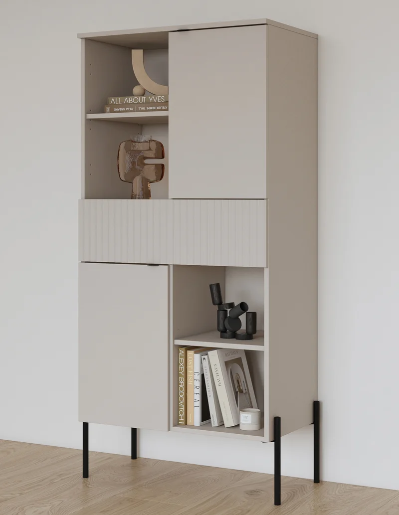 Zweituriges Regal Ore mit 70 cm Kaschmir-Schublade und geriffelter Front