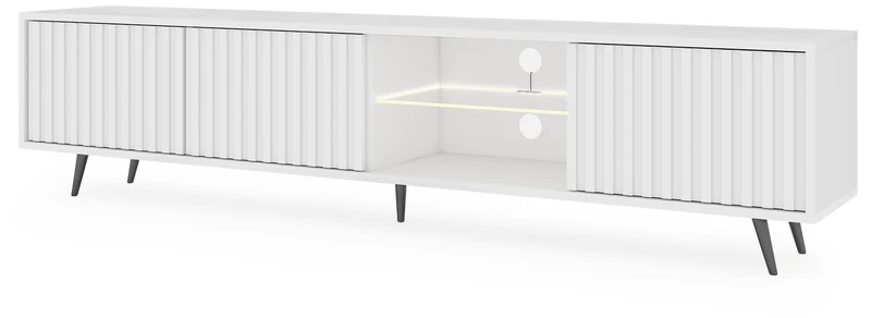 TV-Schrank Bello mit Lamellenfronten, 175 cm, weiß, mit LED und schwarzen Beinen