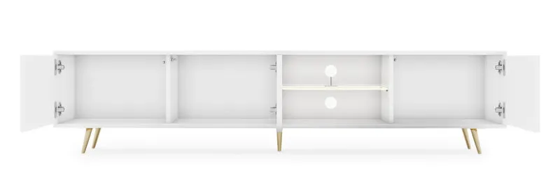 TV-Schrank Bello mit Lamellenfronten, 175 cm, weiß mit LED und goldenen Beinen