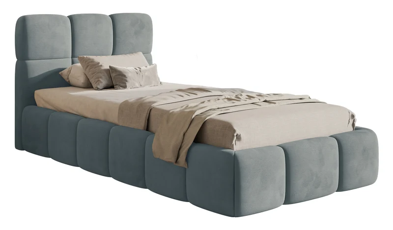 Gepolstertes Bett 90x200 cm Cloudy, grau, wasserabweisender und leicht zu reinigender Veloursstoff