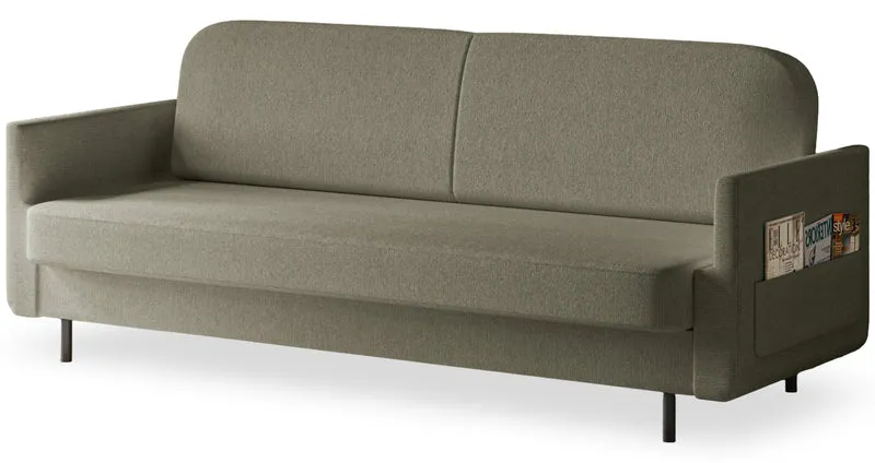 Dreisitziges ausklappbares Sofa Ovelio in Salbeigrün, hydrophober Chenille-Stoff
