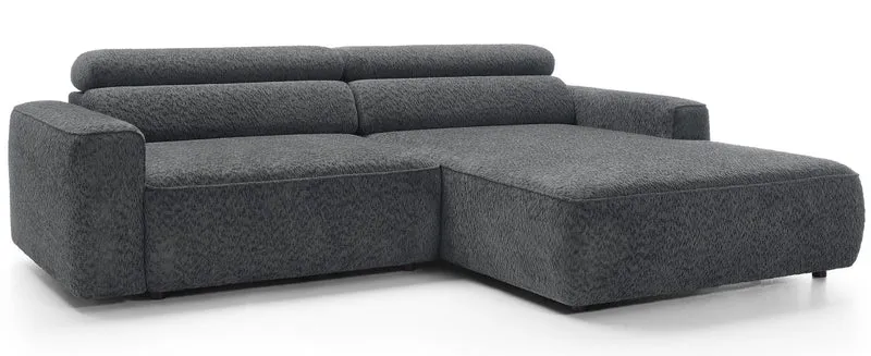 Ecksofa Fando mit elektrisch ausziehbarer Sitzfläche, L-förmig, rechtsseitig, dunkelgrauer Chenille-Stoff