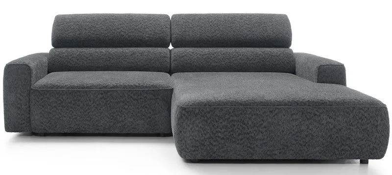 Ecksofa Fando mit elektrisch ausziehbarer Sitzfläche, L-förmig, rechtsseitig, dunkelgrauer Chenille-Stoff