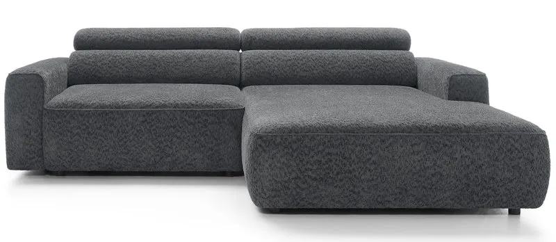 Ecksofa Fando mit elektrisch ausziehbarer Sitzfläche, L-förmig, rechtsseitig, dunkelgrauer Chenille-Stoff