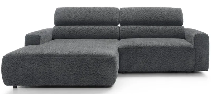 Ecksofa Fando mit elektrisch ausziehbarem Sitz, L-förmig, linke Seite, dunkelgrauer Chenille-Bezug