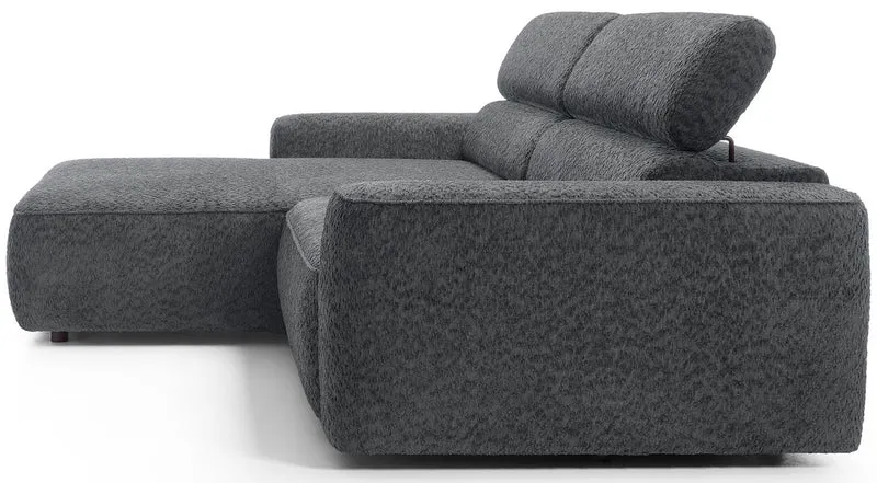 Ecksofa Fando mit elektrisch ausziehbarem Sitz, L-förmig, linke Seite, dunkelgrauer Chenille-Bezug