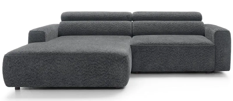 Ecksofa Fando mit elektrisch ausziehbarem Sitz, L-förmig, linke Seite, dunkelgrauer Chenille-Bezug