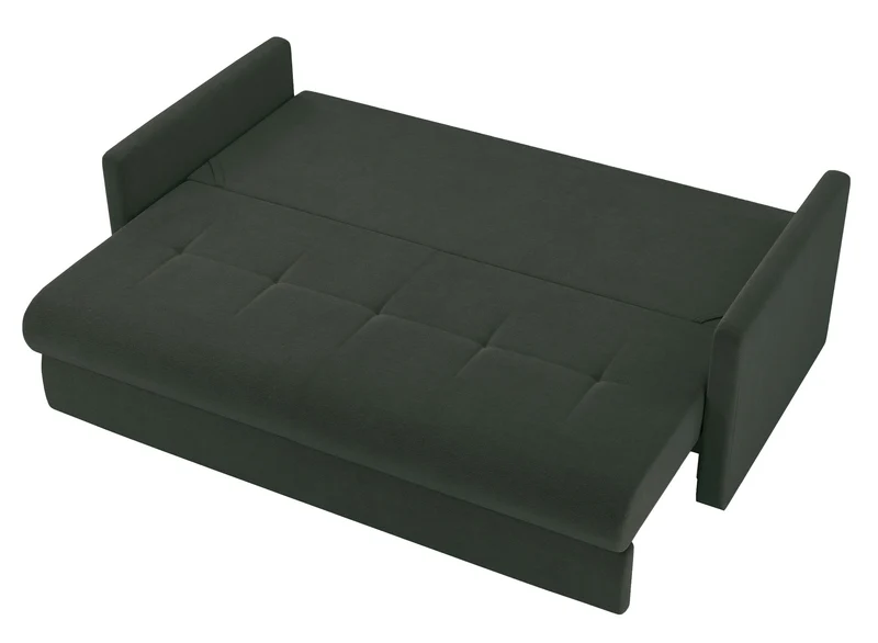 Dreisitziges ausklappbares Sofa Lorro mit Stauraum, dunkelgrüner Chenille-Bezug