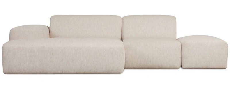 Modulares Ecksofa Pyllomi in L-Form mit Hocker, warmbeige Flechtoptik