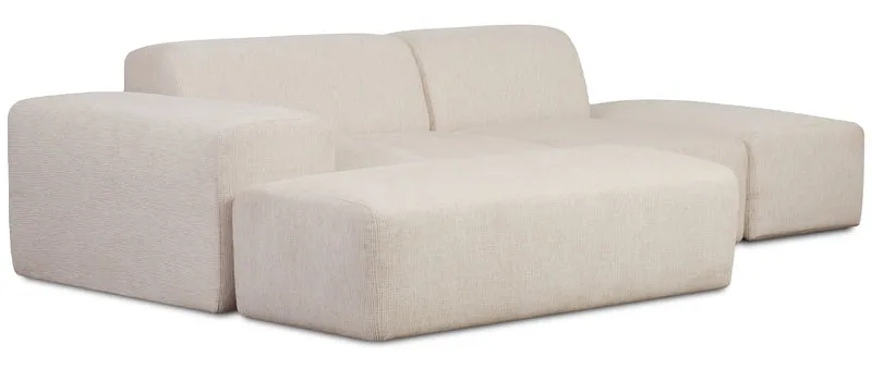 Modulares Ecksofa Pyllomi in L-Form mit Hocker, warmbeige Flechtoptik