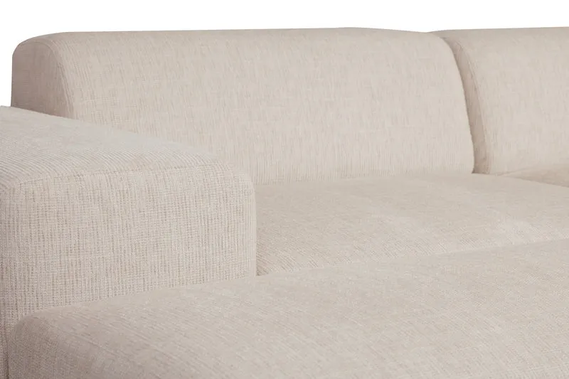 Modulares Ecksofa Pyllomi in L-Form mit Hocker, warmbeige Flechtoptik