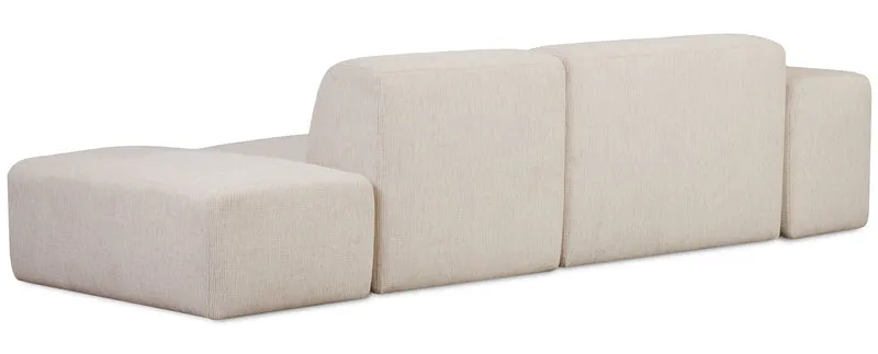 Modulares Ecksofa Pyllomi in L-Form mit Hocker, warmbeige Flechtoptik
