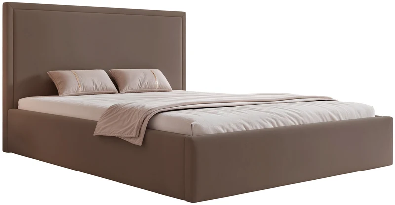 Polsterbett 180x200 cm Asurro mit Stauraum, Metallrahmen, brauner wasserabweisender Samt