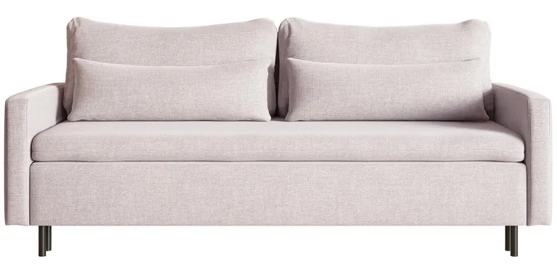 Dreisitziges Klappsofa Umpro mit Stauraum, hellbeiger Chenille-Stoff, leicht zu reinigen
