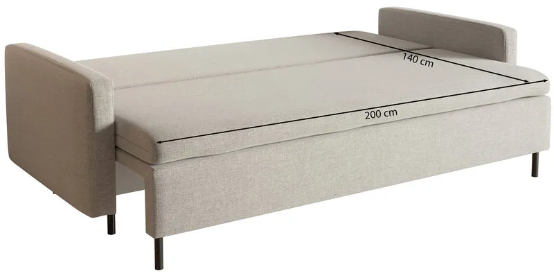 Dreisitziges Klappsofa Umpro mit Stauraum, hellbeiger Chenille-Stoff, leicht zu reinigen