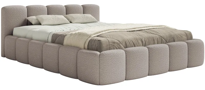 Gepolstertes Bett 120x200 cm Cloudy Low mit Stauraum, Metallrahmen, hellgrauer Bouclé-Stoff