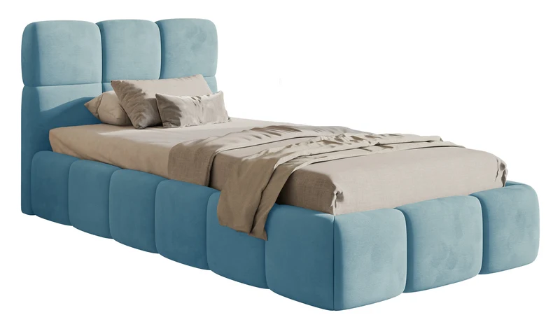Gepolstertes Bett 90x200 cm Cloudy hellblauer Velours, wasserabweisend und leicht zu reinigen