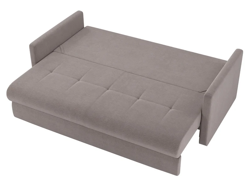 Dreisitziges ausklappbares Sofa Lorro mit Stauraum, hellbraunes Chenille